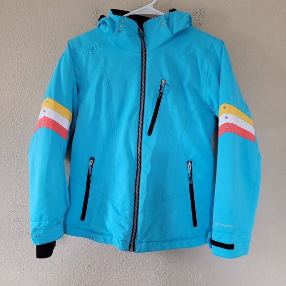 Obermeyer Blue Ski Snow Jacket Size Teen 14 Zip Pockets Hooded Outdoors Winter